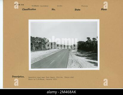 Straße in Florida. Originalüberschrift: Secondary Road near Vero Beach, Florida (Route A1A) Foto von T. W. Kines, Januar 1952. Bundesstaat: Florida. Stockfoto