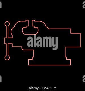 Neon Schraubstock Schraubstock Reparaturklemme rot Farbe Vektor Abbildung flache Leuchte Stock Vektor
