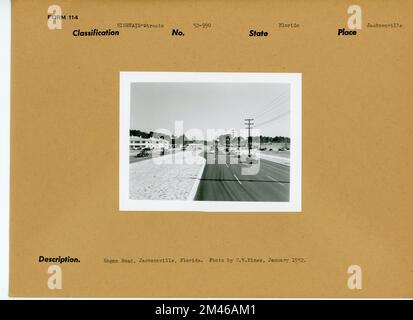 Straße in Florida. Originalunterschrift: Hogan Road, Jacksonville, Florida. Foto: T. W. Kines, Januar 1952. Bundesstaat: Florida. Ort: Jacksonville. Stockfoto