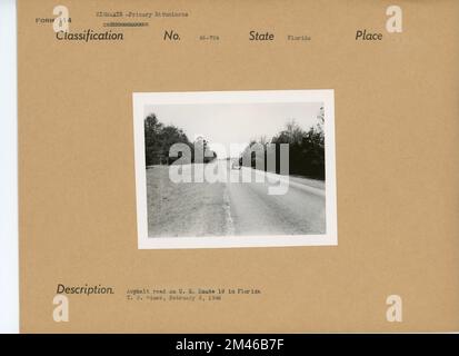 Straße in Florida. Originalüberschrift: Asphalt Road auf der U.S. Route 19 in Florida. Foto von T. W. Kines 6. Februar 1946. Bundesstaat: Florida. Stockfoto