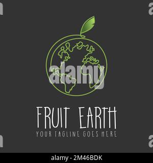 Fruit umfasste eine Weltkarte in der Linie Grafik Symbol Logo Design abstraktes Konzept Vektormaterial. Wird als Symbol verwendet, das mit Gruppe oder Fresh verknüpft ist Stock Vektor