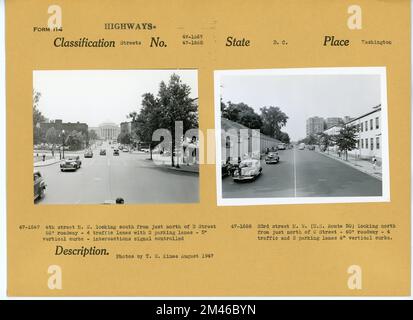 6. Street NW; 23. Street NW. Originalunterschrift: 47-1667: 6. Street NW, südlich von der D Street. Originalunterschrift: 47-1668: 23. Street NW, nördlich der C Street. Foto: T. W. Kines. Bundesstaat Washington, D.C. Stockfoto