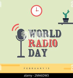 Vorlage für den Hintergrund des World Radio Day am 13. Februar. Vektordarstellung Stock Vektor