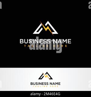Logo mit Buchstabe M und Blitz. Vektordarstellung Stock Vektor