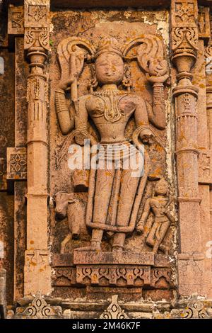 Skulptur der hinduistischen Göttin auf Ranmal Choki, Idar Fort, Sabarkantha, Gujarat, Indien. Stockfoto