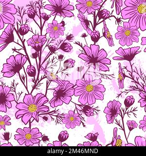 Cosmos Blume nahtloses Muster. Vektordarstellung Stock Vektor