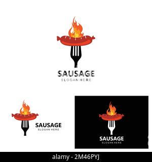 Sausage Logo, Modern Food Vector, Design for Grill Food Brands, BBQ, Sausage Shop, Hotdog Stock Vektor