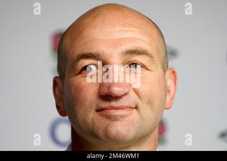 Der neu ernannte englische Cheftrainer Steve Borthwick während einer Pressekonferenz im Twickenham Stadium, London. Borthwick wird aus Leicester rekrutiert, wo er seit 2020 als Rugby-Direktor tätig ist und den Club zum Sieg der Gallagher Premiership der letzten Saison geführt hat. Foto: Montag, 19. Dezember 2022. Stockfoto