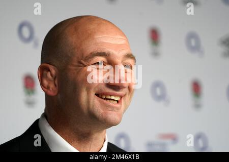 Der neu ernannte englische Cheftrainer Steve Borthwick während einer Pressekonferenz im Twickenham Stadium, London. Borthwick wird aus Leicester rekrutiert, wo er seit 2020 als Rugby-Direktor tätig ist und den Club zum Sieg der Gallagher Premiership der letzten Saison geführt hat. Foto: Montag, 19. Dezember 2022. Stockfoto