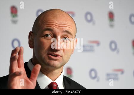 Der neu ernannte englische Cheftrainer Steve Borthwick während einer Pressekonferenz im Twickenham Stadium, London. Borthwick wird aus Leicester rekrutiert, wo er seit 2020 als Rugby-Direktor tätig ist und den Club zum Sieg der Gallagher Premiership der letzten Saison geführt hat. Foto: Montag, 19. Dezember 2022. Stockfoto