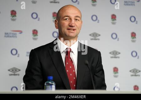 Der neu ernannte englische Cheftrainer Steve Borthwick während einer Pressekonferenz im Twickenham Stadium, London. Borthwick wird aus Leicester rekrutiert, wo er seit 2020 als Rugby-Direktor tätig ist und den Club zum Sieg der Gallagher Premiership der letzten Saison geführt hat. Foto: Montag, 19. Dezember 2022. Stockfoto