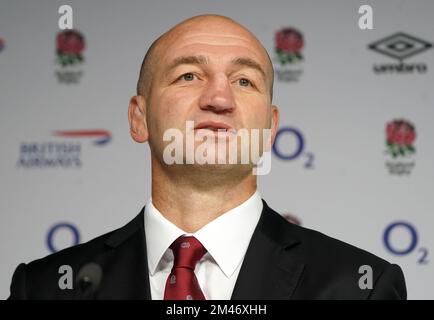 Der neu ernannte englische Cheftrainer Steve Borthwick während einer Pressekonferenz im Twickenham Stadium, London. Borthwick wird aus Leicester rekrutiert, wo er seit 2020 als Rugby-Direktor tätig ist und den Club zum Sieg der Gallagher Premiership der letzten Saison geführt hat. Foto: Montag, 19. Dezember 2022. Stockfoto