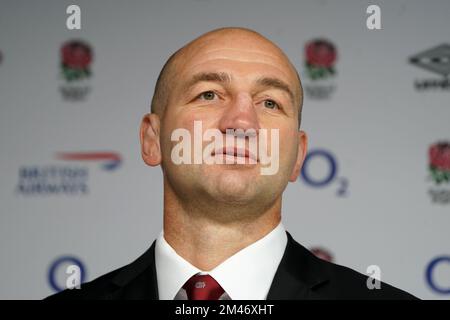 Der neu ernannte englische Cheftrainer Steve Borthwick während einer Pressekonferenz im Twickenham Stadium, London. Borthwick wird aus Leicester rekrutiert, wo er seit 2020 als Rugby-Direktor tätig ist und den Club zum Sieg der Gallagher Premiership der letzten Saison geführt hat. Foto: Montag, 19. Dezember 2022. Stockfoto