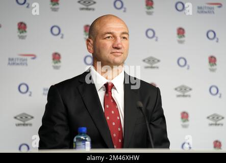 Der neu ernannte englische Cheftrainer Steve Borthwick während einer Pressekonferenz im Twickenham Stadium, London. Borthwick wird aus Leicester rekrutiert, wo er seit 2020 als Rugby-Direktor tätig ist und den Club zum Sieg der Gallagher Premiership der letzten Saison geführt hat. Foto: Montag, 19. Dezember 2022. Stockfoto