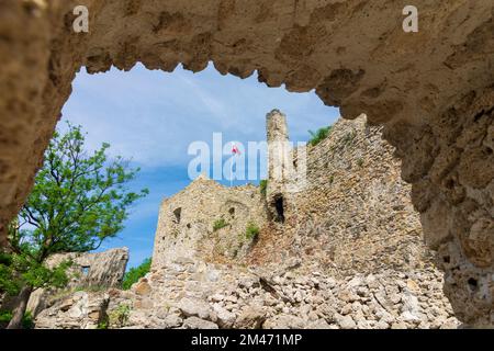 Povazska Bystrica (Waagbistritz): Burg Povazsky hrad (Waagburg) in , , Slowakei Stockfoto