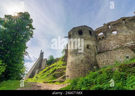 Povazska Bystrica (Waagbistritz): Burg Povazsky hrad (Waagburg) in , , Slowakei Stockfoto