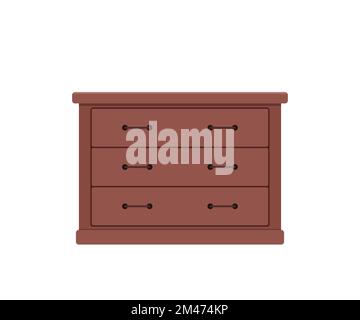 Mahagoni-Kasten von Schubladen isoliert auf weißem Hintergrund Stock Vektor