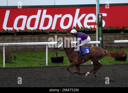 Der Cavern Club wurde von Robert Havlin geritten und gewann das Ladbrokes Christmas Festival am 26.. Und 27.. Dezember Nursery Handicap auf der Rennbahn Kempton, Sunbury on Thames, Middlesex. Foto: Montag, 19. Dezember 2022. Stockfoto