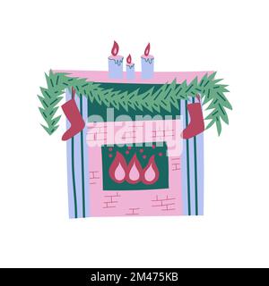 Gemütliches Weihnachtsfoto mit Kamin Stock Vektor
