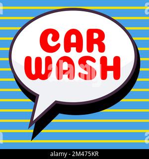 Text mit „Inspiration Car Washing“. Begriff bezeichnet ein Gebäude, das Geräte zum Waschen von Autos oder anderen Fahrzeugen enthält Stockfoto