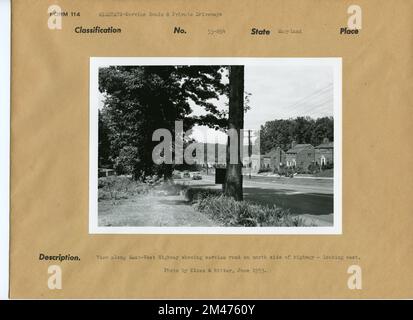 Blick auf den East West Highway. Originalüberschrift: Blick auf den East-West Highway mit Zufahrtsstraße auf der Nordseite des Highways - Blick nach Westen. Foto von Kines & Ritter, Juni 1953. Bundesstaat: Maryland. Stockfoto