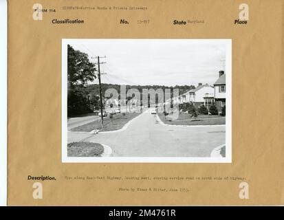 Blick auf den East West Highway. Originalüberschrift: Blick auf den East-West Highway mit Zufahrtsstraße auf der Nordseite des Highways - Blick nach Westen. Foto von Kines & Ritter, Juni 1953. Bundesstaat: Maryland. Stockfoto