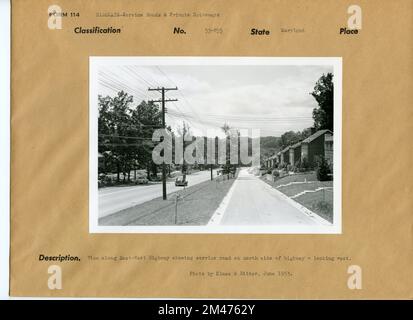 Blick auf den East West Highway. Originalüberschrift: Blick auf den East-West Highway mit Zufahrtsstraße auf der Nordseite des Highways - Blick nach Westen. Foto von Kines & Ritter, Juni 1953. Bundesstaat: Maryland. Stockfoto