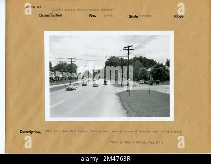 Blick auf den East West Highway. Originalüberschrift: Blick auf den East-West Highway mit Zufahrtsstraße auf der Nordseite des Highways - Blick nach Osten. Foto von Kines & Ritter, Juni 1953. Bundesstaat: Maryland. Stockfoto