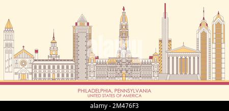 Cartoon Skyline Panorama von Philadelphia, Pennsylvania, USA - Vektordarstellung Stock Vektor