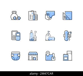 Körperpflegezubehör – moderne Symbole im farbenfrohen Liniendesign Stock Vektor