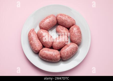 Gerolltes Botifarra, eine Schweinefleischwurst, typisch für Katalonien, Spanien Stockfoto