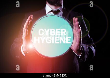 Schreiben Anzeigetext Cyber Hygiene. Unternehmen zeigen Schritte auf, die Computerbenutzer Unternehmen, um ihre Cyber-Sicherheit zu verbessern Stockfoto
