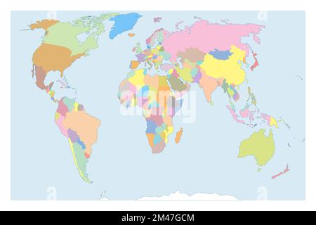 Bunte politische Weltkarte isoliert auf weißem Hintergrund Stock Vektor