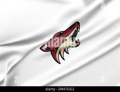 Arizona Coyotes-Flagge. National Hockey League Stoffflagge Arizona Coyotes. Eriwan, Armenien - 2022. dezember 19 Stockfoto