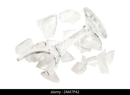 Zerbrochenes, leeres Weinglas. Zerbrochenes Glas. Glasscherben Stockfoto