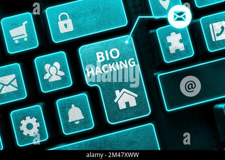 Konzeptionelle Überschrift Bio Hacking. Konzeptionelle Fotoausbeutung genetischen Materials experimentell ohne Berücksichtigung ethischer Standards Stockfoto