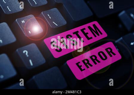Systemfehler bei konzeptioneller Beschriftung. Geschäftsansatz Technologiefehler Softwarekollaps Datenverlust Stockfoto