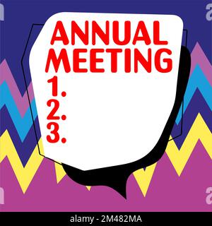 Textzeichen mit der jährlichen Besprechung. Ein Wort über Yearly Gathering von interessierten Aktionären Stockfoto