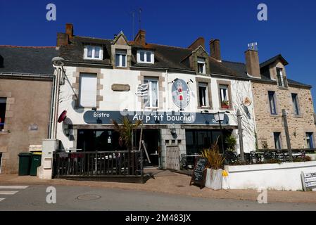 PENESTIN, Au Petit Bouchot Restaurant, Port de Trehiguier, Morbihan, Bretagne, Bretany, Frankreich, Europa Stockfoto