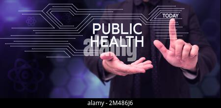 Text zeigt Inspiration Public Health. Wort für die Förderung einer gesunden Lebensweise für die Gemeinschaft und ihre Menschen Stockfoto