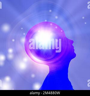 Menschlicher Kopf mit hellem Licht. 3D Rendern Stockfoto