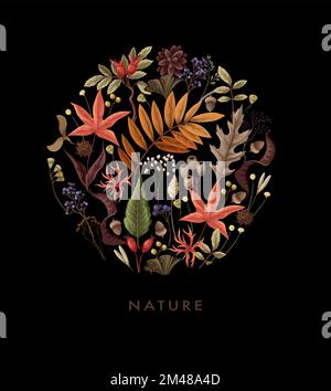 Karte mit Herbstblättern und getrockneten Pflanzen isoliert. Vektor Stock Vektor