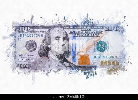 Benjamin Franklin-Gesicht auf uns zu malen, ein hundert-Dollar-Schein, Makro isoliert, usa-Geld-Nahaufnahme Stockfoto