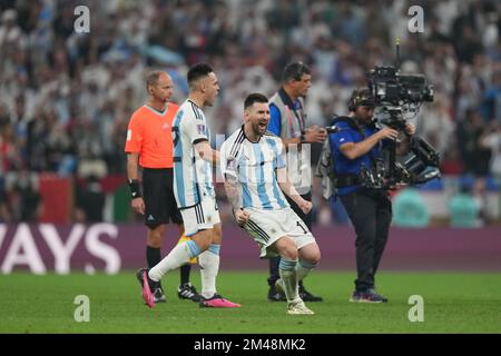 Lusail, Lusail, Katar, Katar. 18.. Dezember 2022. LUSAIL, KATAR - 18. DEZEMBER: Spieler Argentiniens feiert nach dem Sieg im Lusail Stadium am 18. Dezember 2022 in Lusail, Katar, das Finale der FIFA-Weltmeisterschaft 2022 von Katar. (Kreditbild: © Florencia Tan Jun/PX Imagens via ZUMA Press Wire) Stockfoto