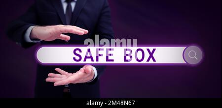 Handgeschschreibter Text Safe Box. Wort für Eine kleine Struktur, in der Sie wichtige oder wertvolle Dinge aufbewahren können Stockfoto