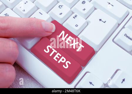Text mit Inspiration Nächste Schritte. Wort für Zahl des Prozesses, der nach der aktuellen Planung erstellt wird Stockfoto