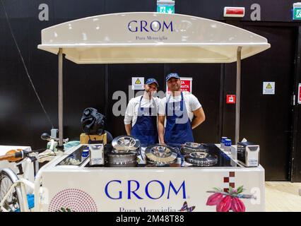 Grom-Eisdiele auf der Weinmesse Beve Bene - (Drink Well), organisiert von der Gambero Rosso Organisation im Nuvola-Viertel in Rom. Stockfoto