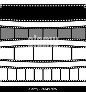 Kollektion mit gebogenen Filmstreifen. Alte Retro-Filmstreifen. Analoges Videoaufnahmematerial. Vektorgrafik Stock Vektor