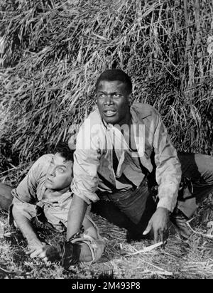 Tony Curtis, Sidney Poitier, Drehort des Films "die Defiant Ones", United Artists, 1958 Stockfoto