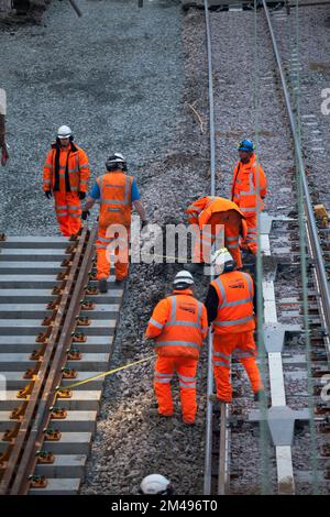 Oxenholme der Lake District ersetzen Track & Punkte am südlichen Ende der laufenden Arbeiten im Auftrag von Network Rail Punkte zu ersetzen Zugang zu schleifen Stockfoto